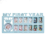 cadre photo my first year bébé blanc rose bleu lettres relief couronne moderne multiphotos