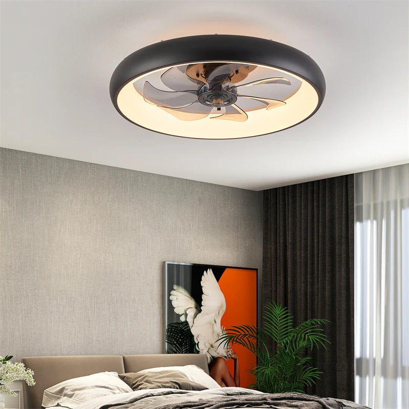 ventilateur lampe led noir moderne télécommande acrylique 10 15 m²