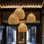 Lampe suspendue tressée bohème semi transparente salon chambre étude rustic asian