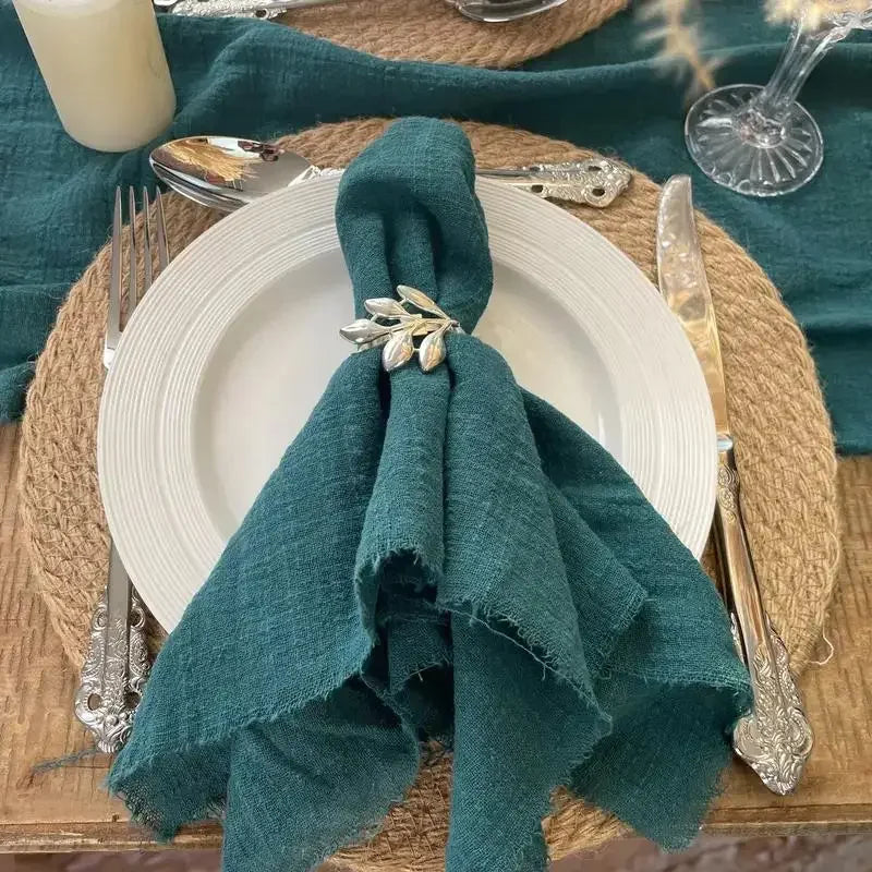 lot dix serviettes table coton beige clair franges rustiques mariage décoration chic maison