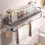 étagère salle bain argentée perforée moderne adhésive crochets multifonctionnelle 30cm 40cm 50cm