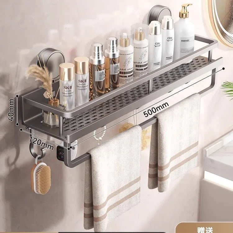étagère salle bain argentée perforée moderne adhésive crochets multifonctionnelle 30cm 40cm 50cm