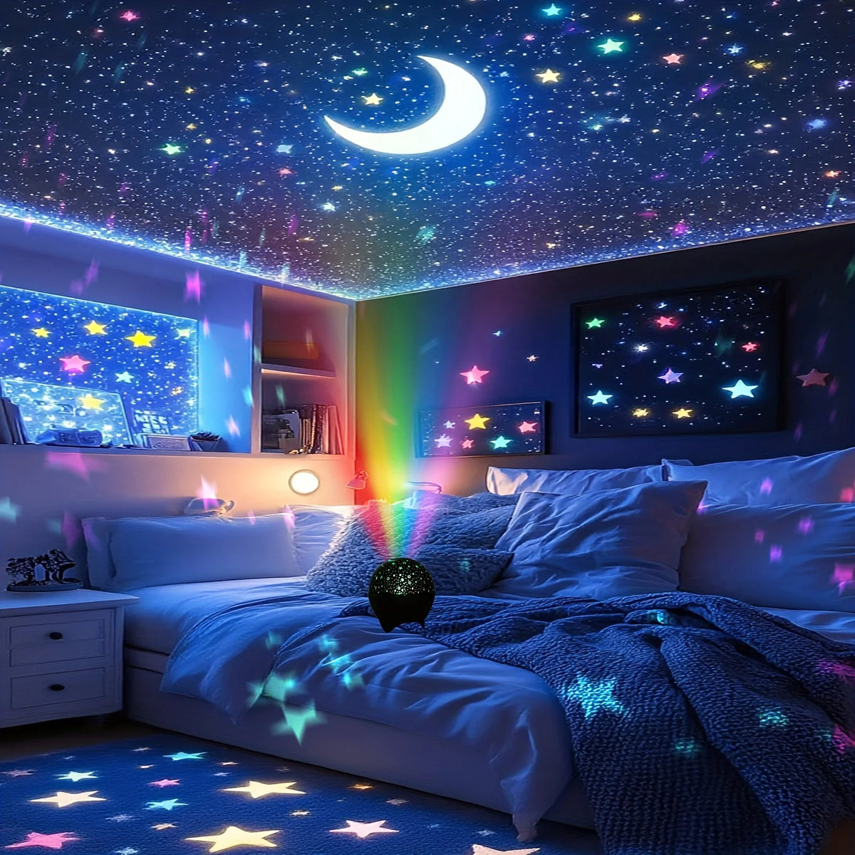 projecteur étoiles lune éclairage rgb changement couleurs automatique câble usb adhésif moderne décoration chambre