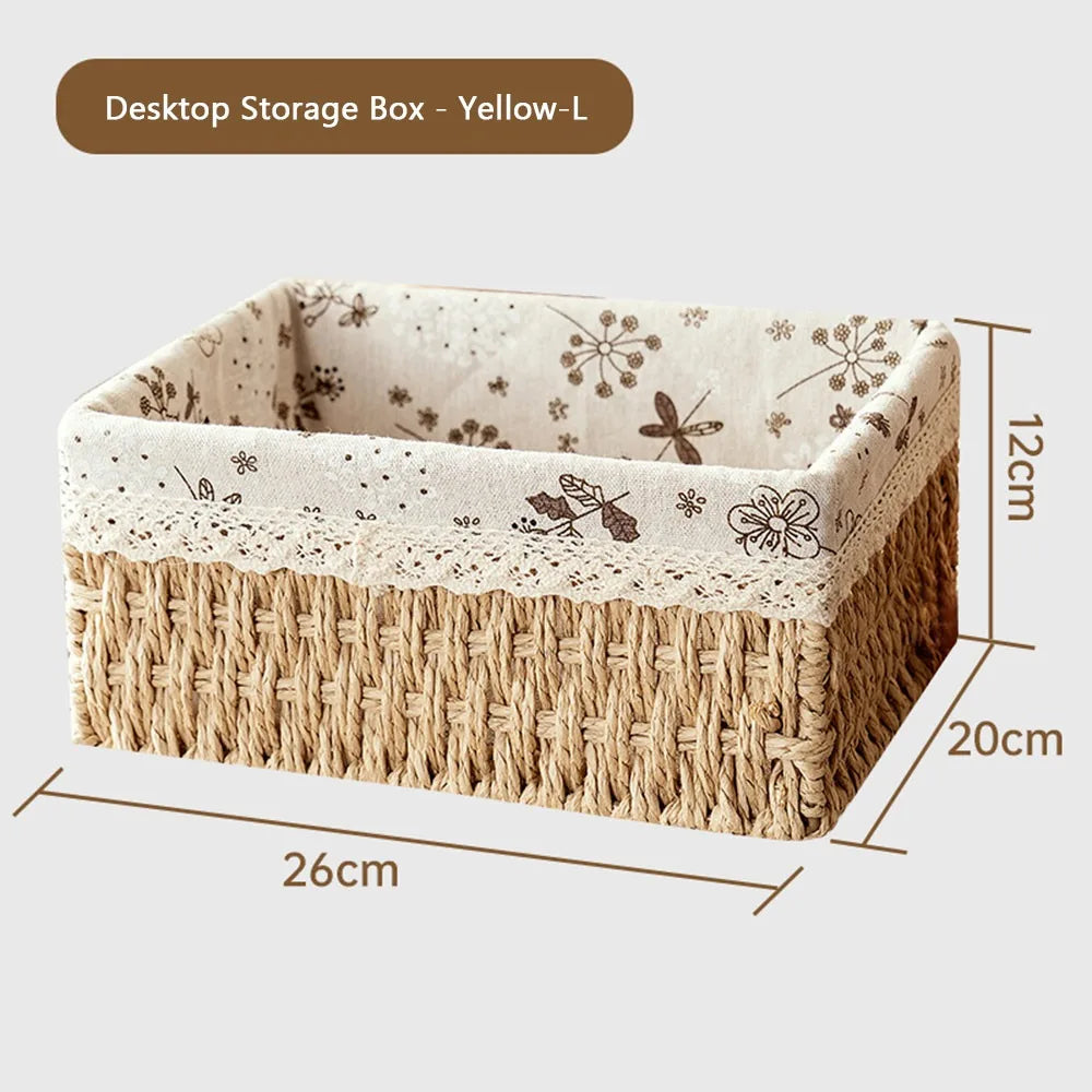 paniers rangement tissés imitation rattan floral beiges rustiques boho chic multifonctionnels stockage