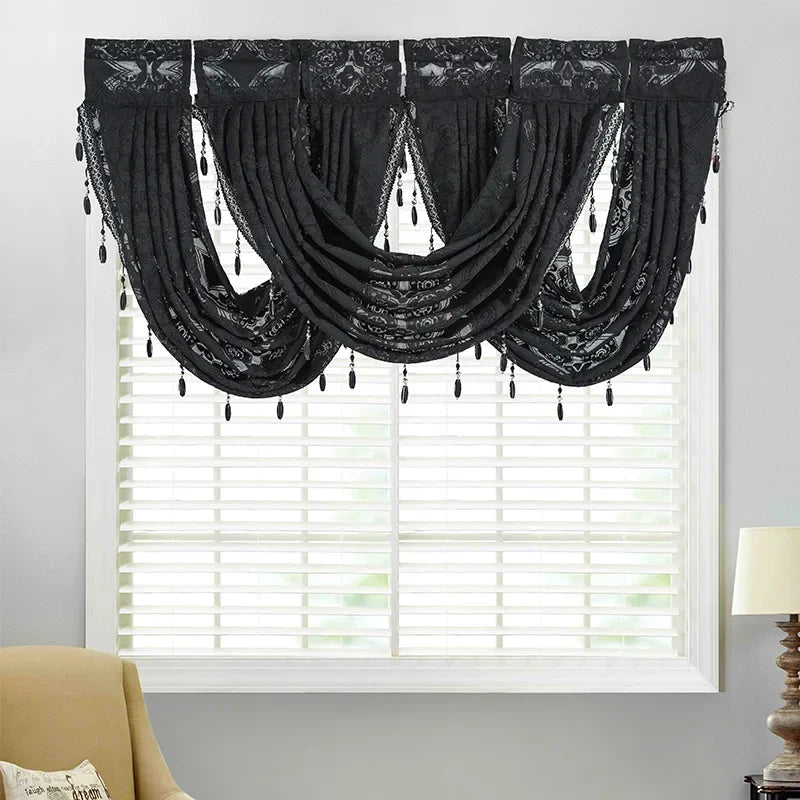 rideau fenêtre jacquard floral velours semi transparent élégant franges décoratives tringle rideau