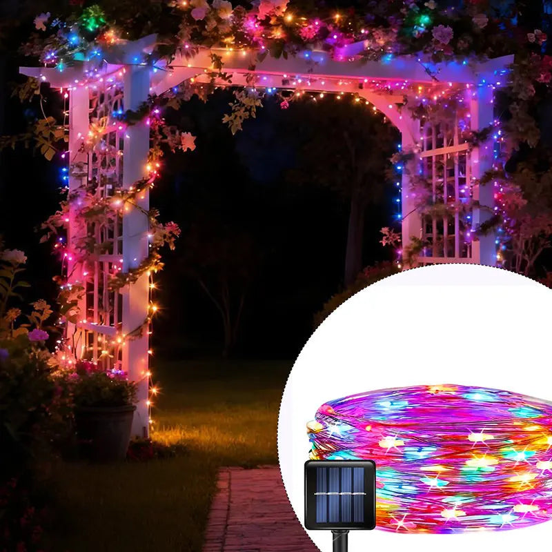 guirlande lumineuse solaire multicolore étoiles moderne modes flexible piquet câble extérieur led jardin patio