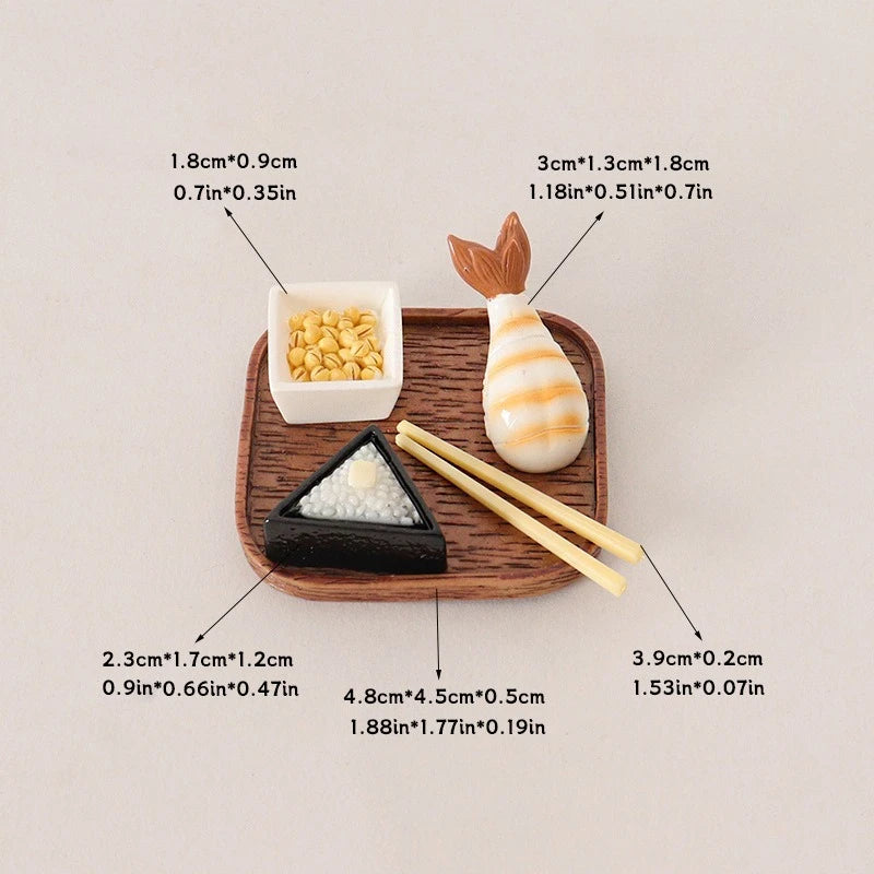 miniatures sushi sashimi assiettes chopsticks sauce réaliste détaillées variées transparentes ornement