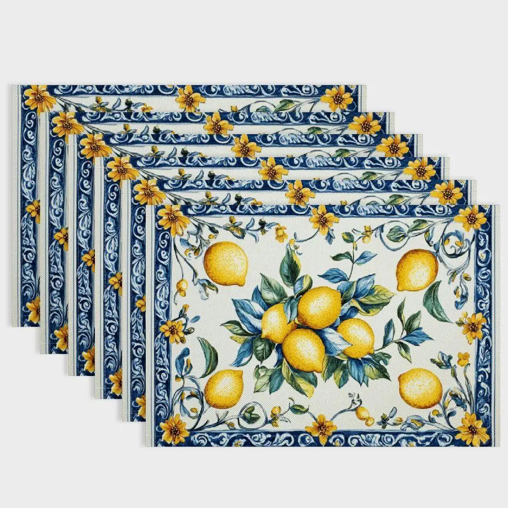 serviettes table motif floral citron blanc bleu jaune vert classiques 30x40cm opaques automnales