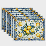 serviettes table motif floral citron blanc bleu jaune vert classiques 30x40cm opaques automnales