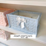 paniers rangement coton pois carreaux rayures ours rose clair blanc bleu clair beige texturé