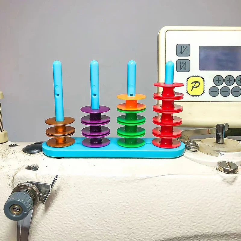 support bobines fil machine coudre bleu clair rondelles colorées pratique moderne