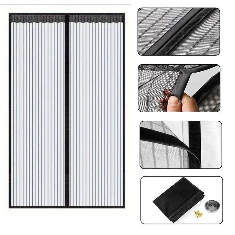 rideau porte magnétique anti moustiques noir blanc maille fine bordure dentelée moderne fonctionnel