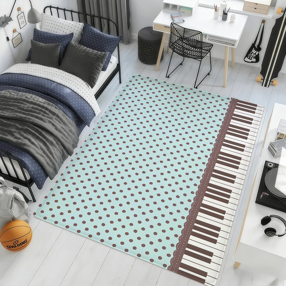 tapis moderne piano key polka dot bleu clair marron antidérapant intérieur extérieur chambre salon
