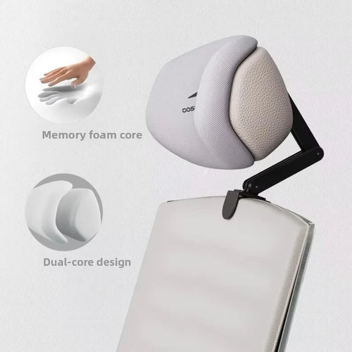 coussin soutien cervical ergonomique gris clair tissu mailles antidérapant clips fixation sieste travail