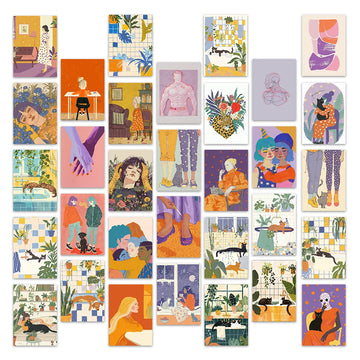 cartes postales multicolores illustrations modernes personnages animaux plantes géométriques carte
