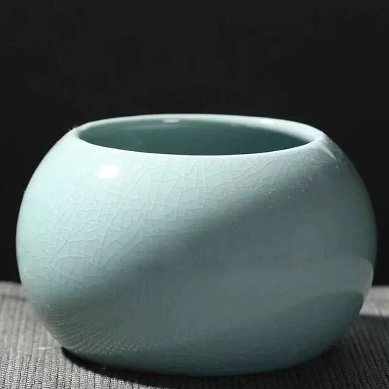 pot fleurs céramique porcelaine glacé craquelé moderne minimaliste vert gris opaque