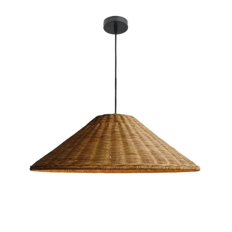 pendant suspension wicker naturel moderne rustique crochet câble noir lumière chaude chambre salon étude