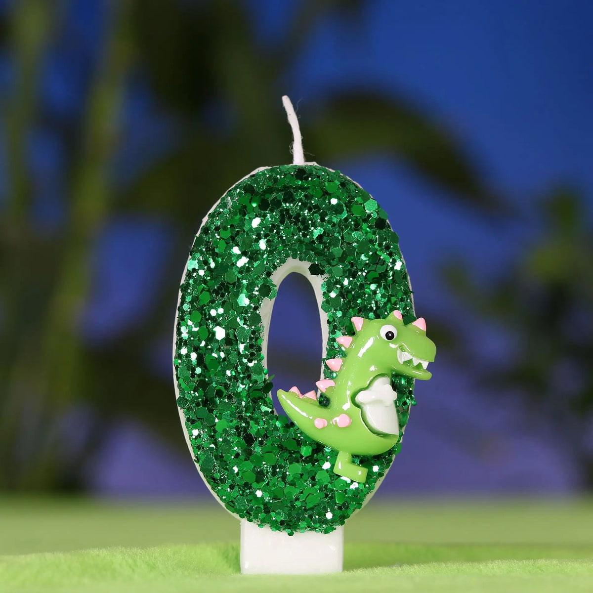 bougies anniversaire forme chiffre glitter vert dinosaure décoratives tringle inclusion boîte transparente