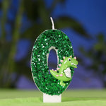 bougies anniversaire forme chiffre glitter vert dinosaure décoratives tringle inclusion boîte transparente