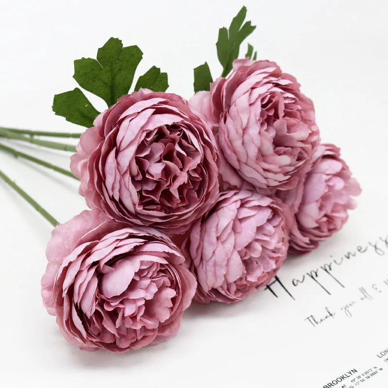 Bouquet artificiel pivoine rose pâle blanc feuilles vertes décoration intérieure romantique 29cm total length