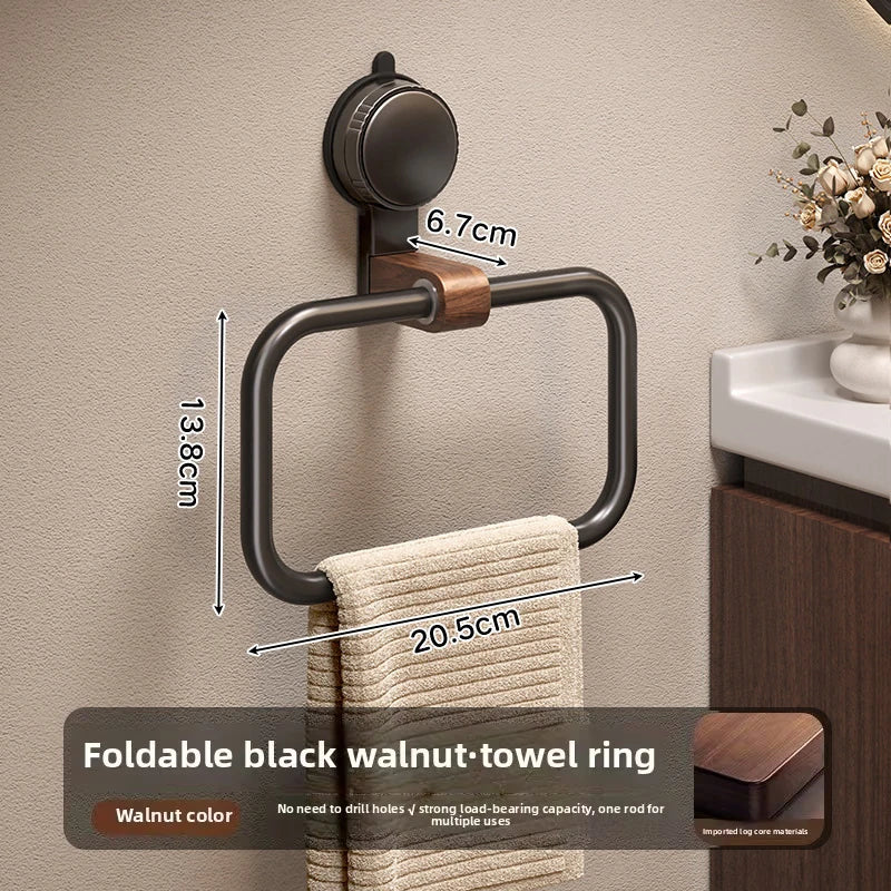 porte serviettes mural succion noir beige marron clair poignée bois moderne rustique salle bain