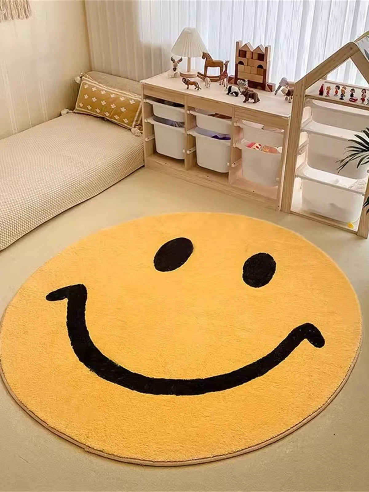 tapis sol peluche doux motif smiley floral décoratif chambre salon maison moderne