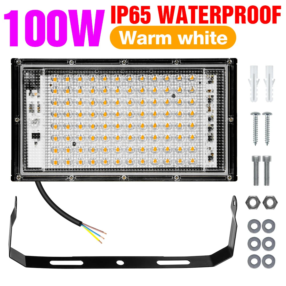 projecteur led extérieur ip65 blanc moderne câbles alimentation 220v 100w 200w 50w