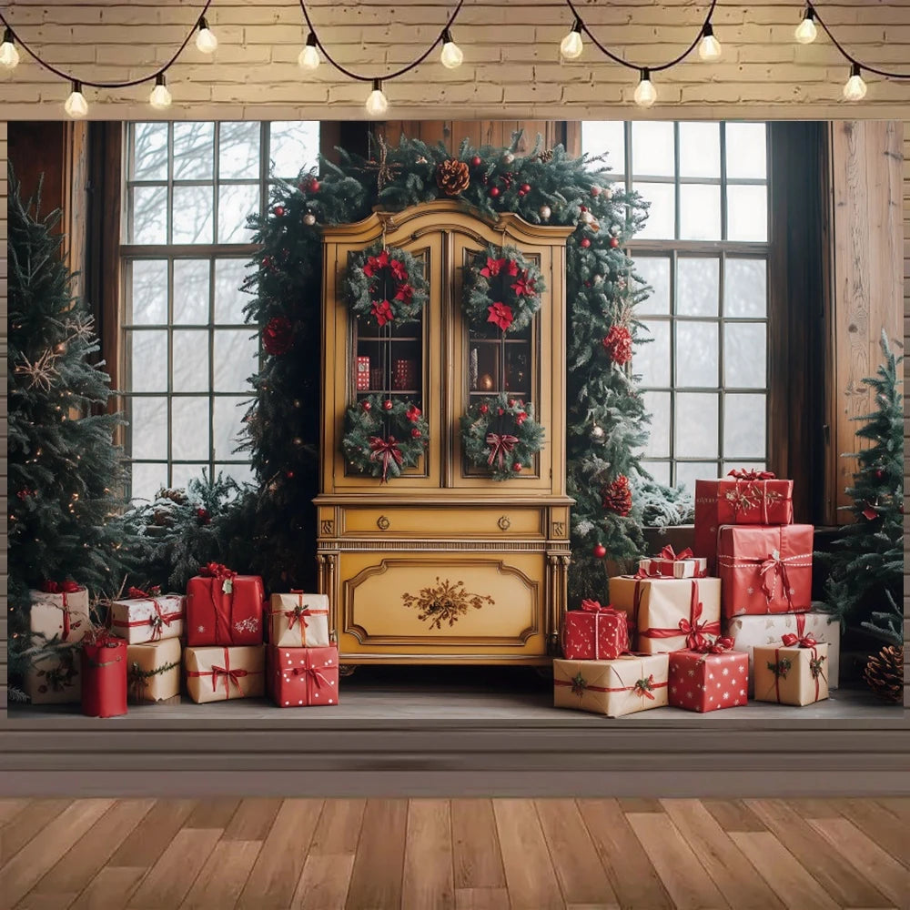 Décoration vitrine Noël avec fond photo bleu ciel