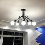lustre moderne noir blanc doré branches métal ampoules led crochets chambre salon