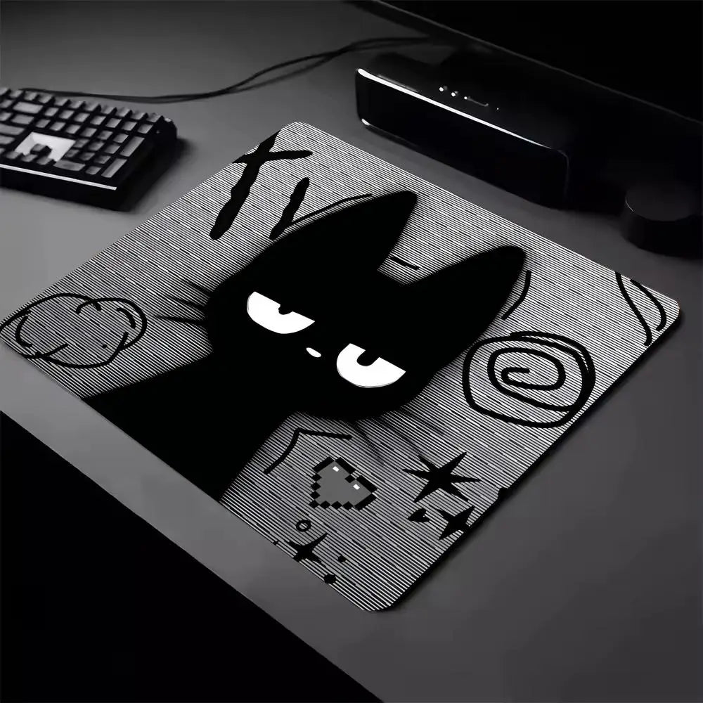 tapis souris chat noir caoutchouc antidérapant moderne large gaming desk mat fond abstrait