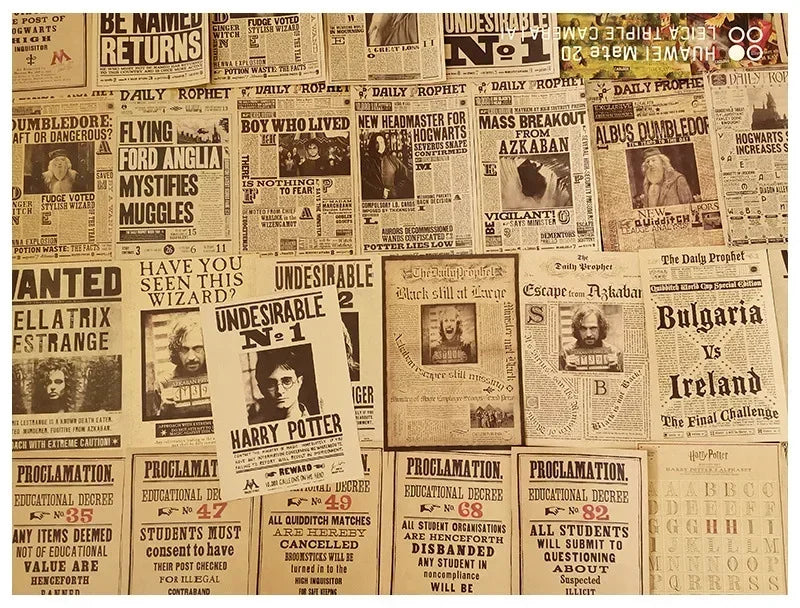 affiches murales vintage harry potter marron clair beige rouge papier journal clips