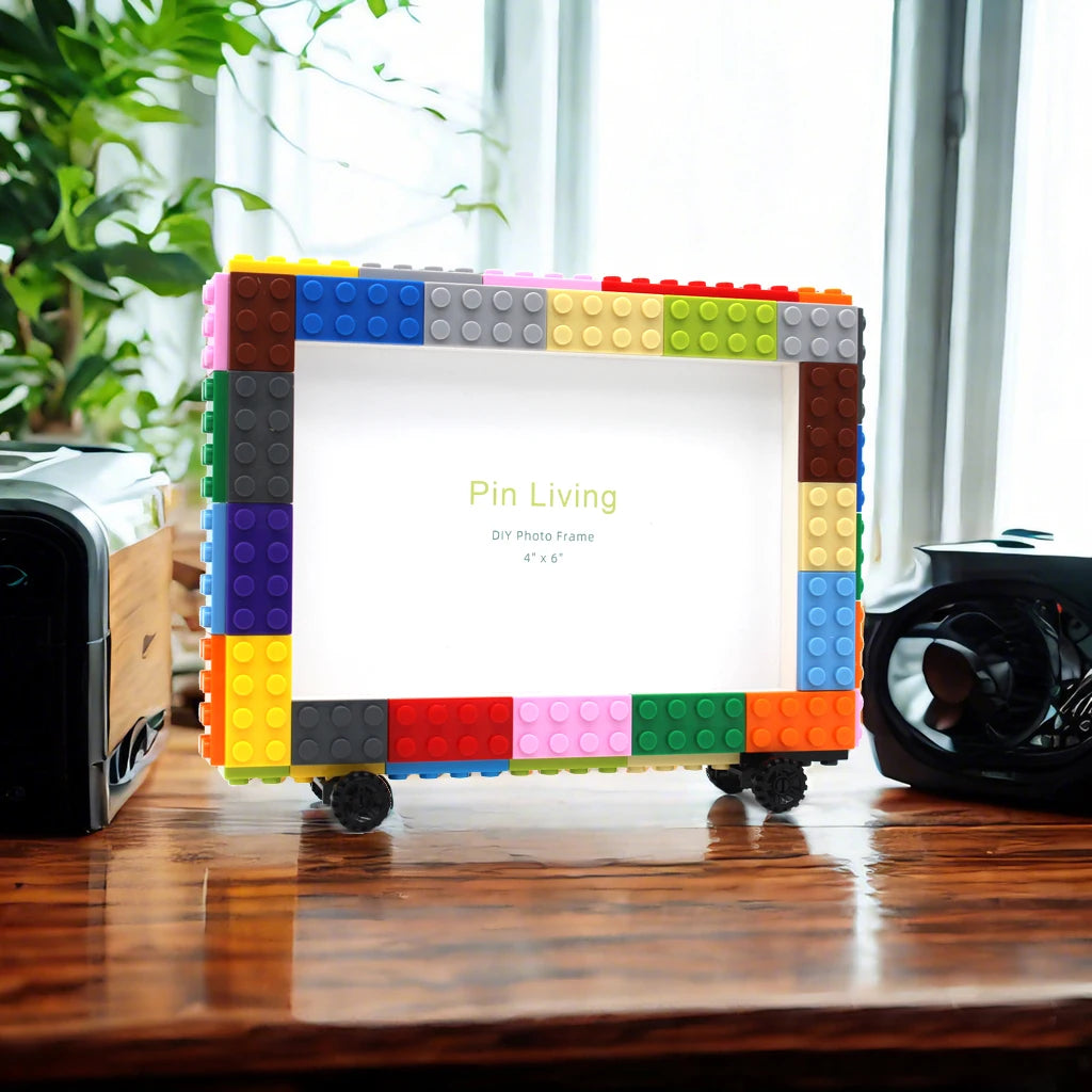 cadre photo multicolore texture lego créatif moderne fixations noires brique lego fourni