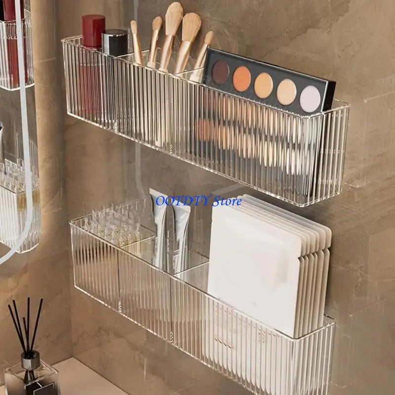 rangements étagères murales transparentes modernes compartiments bleu turquoise cosmétiques produits toilette