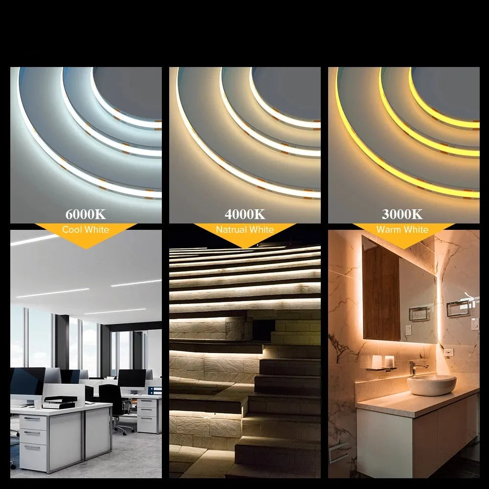 ruban led 320 leds 6000k 4000k 3000k 12v 24v blanc moderne flexible haute densité