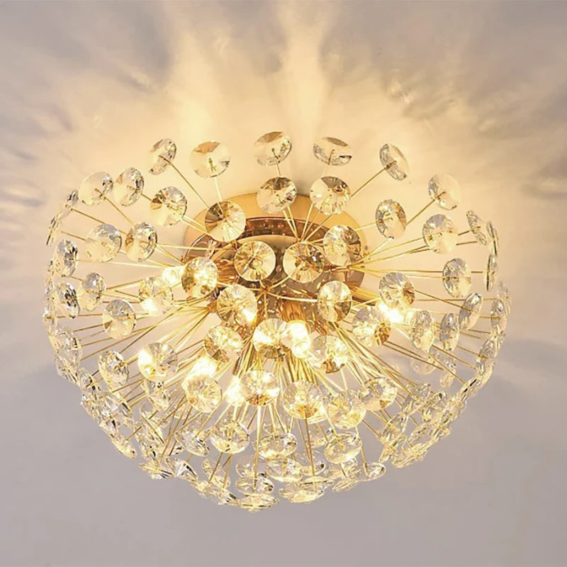 lampe suspension cristal doré moderne élégante transparente salle manger chambre coucher éclairage quotidien led