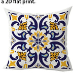 housse coussin ornements floraux moderne 100% polyester blanc bleu jaune 40x40cm 45x45cm 50x50cm 60x60cm