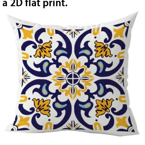 housse coussin ornements floraux moderne 100% polyester blanc bleu jaune 40x40cm 45x45cm 50x50cm 60x60cm