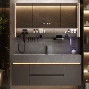 Meuble de salle de bain double vasque en marbre avec miroir intégré pour décoration moderne