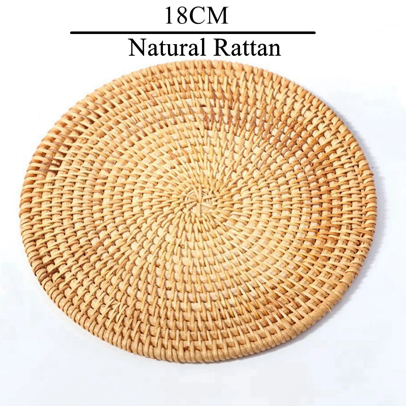 coasters tissés raphia naturel rustique ensemble six accessoires cuisine thé