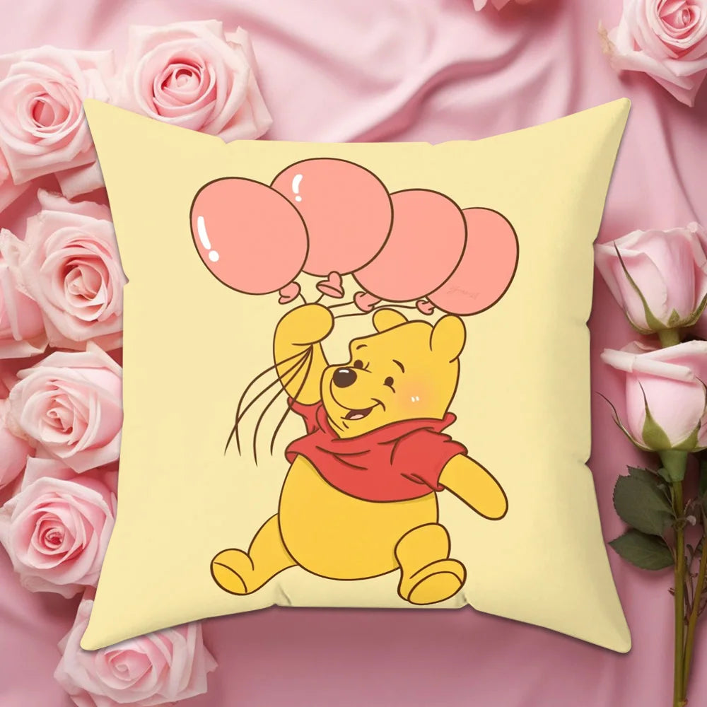 coussin decoratif winnie ourson jaune blanc plaid cartoon eco friendly 30x30cm 40x40cm 45x45cm 50x50cm
