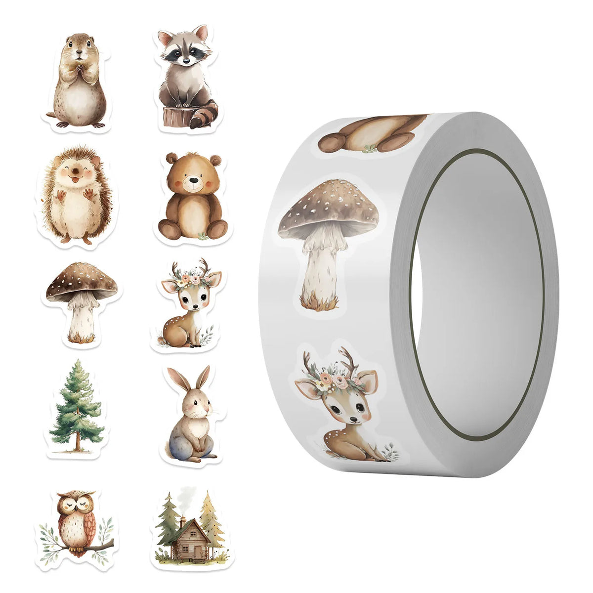 rubans adhésifs décoratifs animaux forêt personnages dessin animé blanc marron vert gris illustrations écolier