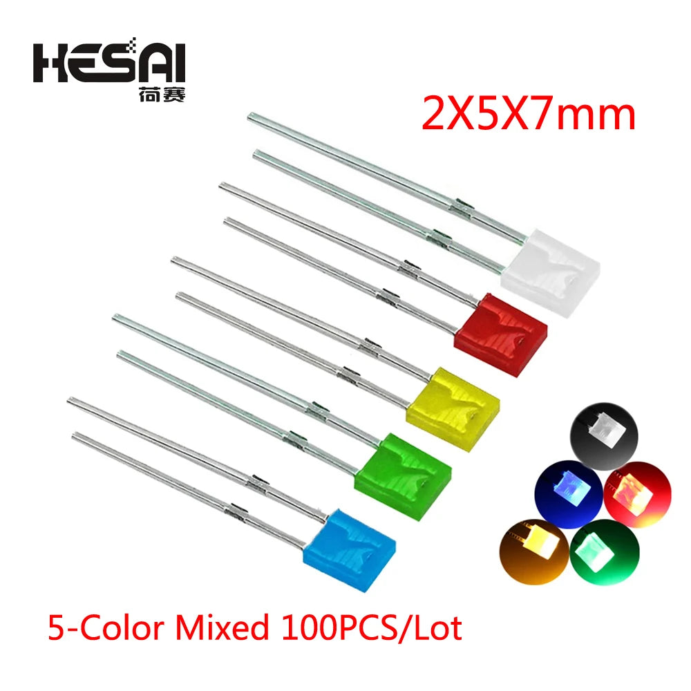 diodes led rouge jaune vert bleu blanc 100pcs 200pcs 400pcs 600pcs 2x3x4mm 2x5x7mm kit