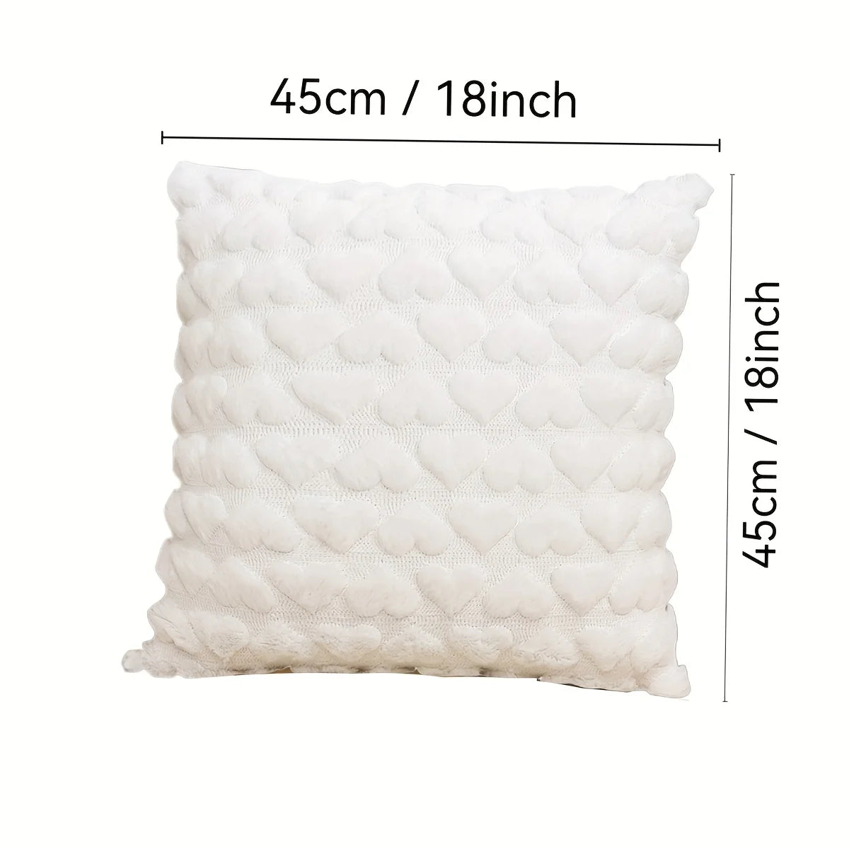 housse coussin carré motif cœurs blanc rose moderne polyester 45cm 45cm fixations