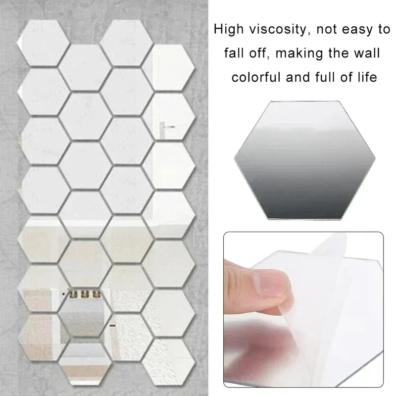 miroirs hexagonaux modernes adhésifs doré blanc gris brillants opaques XS