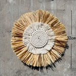 décoration murale bohème plaques raphia naturel spirale franges artisanal chambre moderne