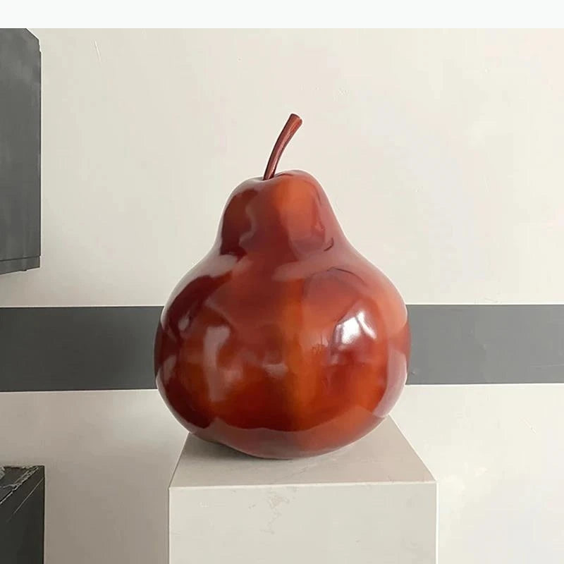 sculpture poire marron cuivré moderne décoration intérieure réaliste dimension 45cm 34cm contemporain ornement