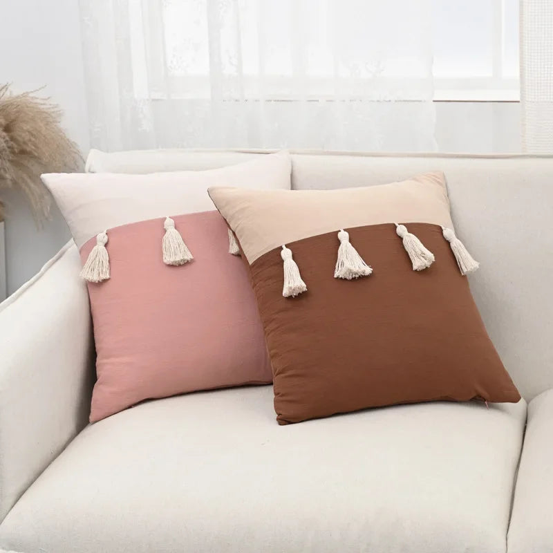 coussins décoratifs gris rose vert modernes fixés tasseaux blancs 45x45cm 30x50cm