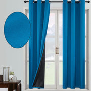 rideau moderne bleu vif tissu texturé deux pièces métallique tringle incluse