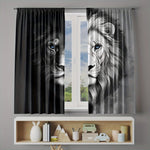 rideau lion noir gris motif géométrique moderne anneaux métalliques polyester chambre salon