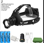 lampe frontale led rechargeable usb 8000lm zoom étanche camping pêche nuit ceinture ajustable noire
